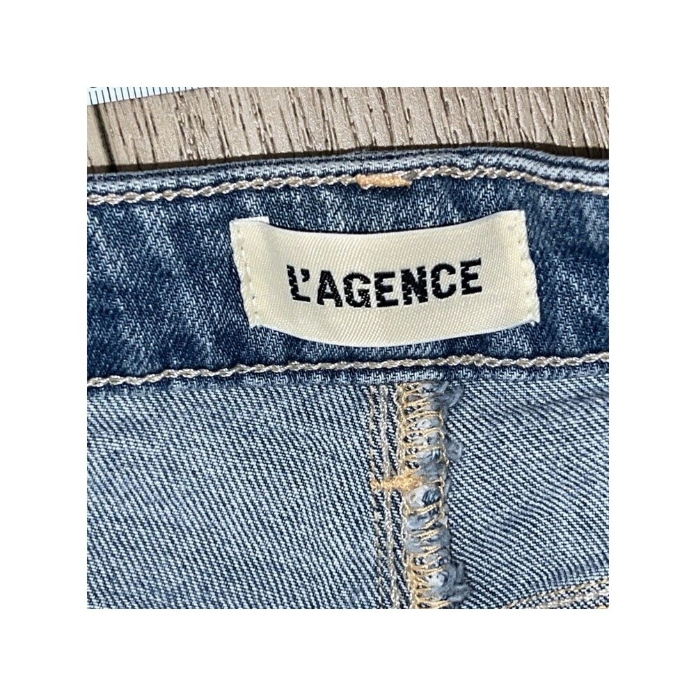 L'AGENCE Tiana High Waist Raw Hem Wide Leg Jeans sz 26 Tall Blue Momcore Casual - Picture 9 of 10